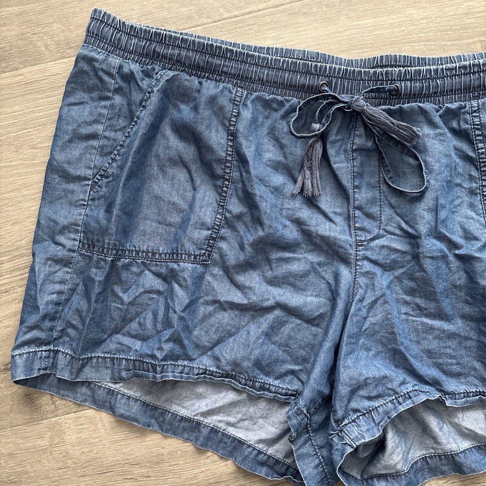 ana plus size 24w shorts blue chambray easy pull on elastic drawstring - Picture 3 of 11